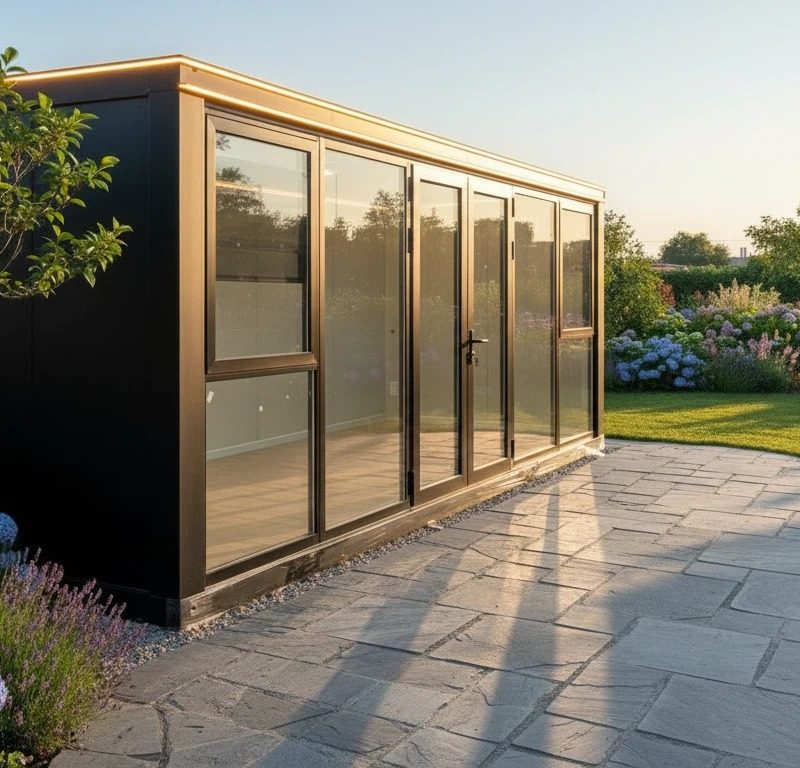 sun shining on garden room
